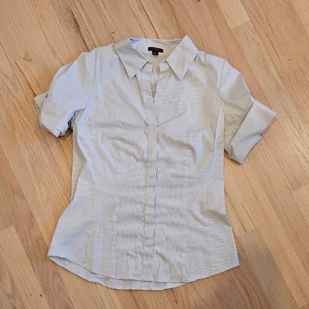 Ann Taylor Striped Gray Blouse